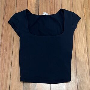 Navy square neck Garage crop top